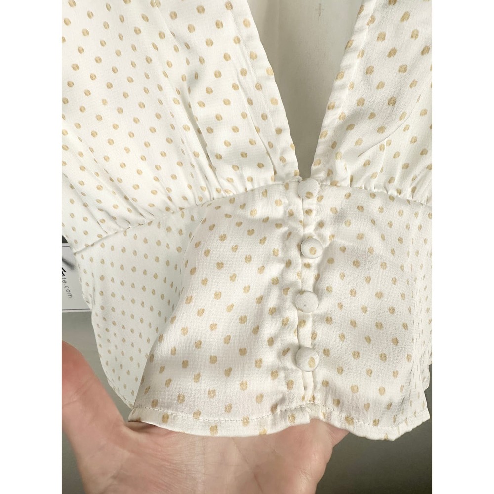 NWT 1.STATE Womens Bon Voyage Satin Polka Dot Blouse Peplum Low Back Top Small - Picture 8 of 12